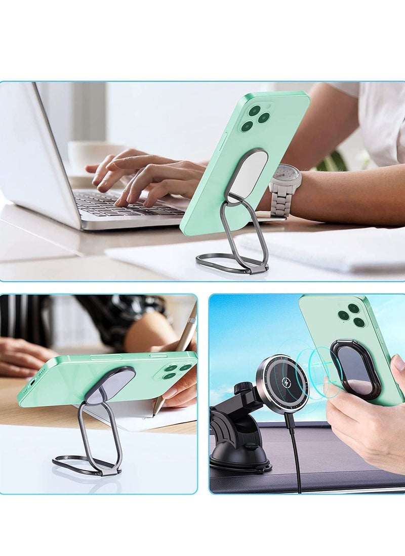 Phone Ring Holder Finger Kickstand, 360° Rotating Ultra-Thin Foldable Mobile Grip, Compatible with All Smartphones and Tablets 2-Pack (Silver Black)
