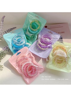 KHAJUL 6-Piece Waterproof Spiral Hair Ties,  Multicolour Ponytail Holders For Woman Girls Telephone Cord Hair Coils For Thin Hair (Blue)  - Image 3