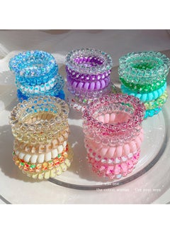 KHAJUL 6-Piece Waterproof Spiral Hair Ties,  Multicolour Ponytail Holders For Woman Girls Telephone Cord Hair Coils For Thin Hair (Blue)  - Image 2