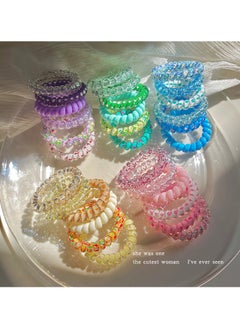 KHAJUL 6-Piece Waterproof Spiral Hair Ties,  Multicolour Ponytail Holders For Woman Girls Telephone Cord Hair Coils For Thin Hair (Blue)  - Image 4
