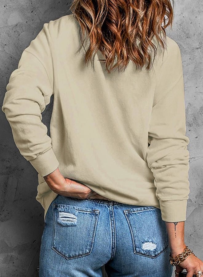 Ecosunny Women's Khaki Mardi Gras Sequin Embroidered Patch Sweatshirt Round Neck Long Sleeve Casual Print Holiday Tops - Image 4