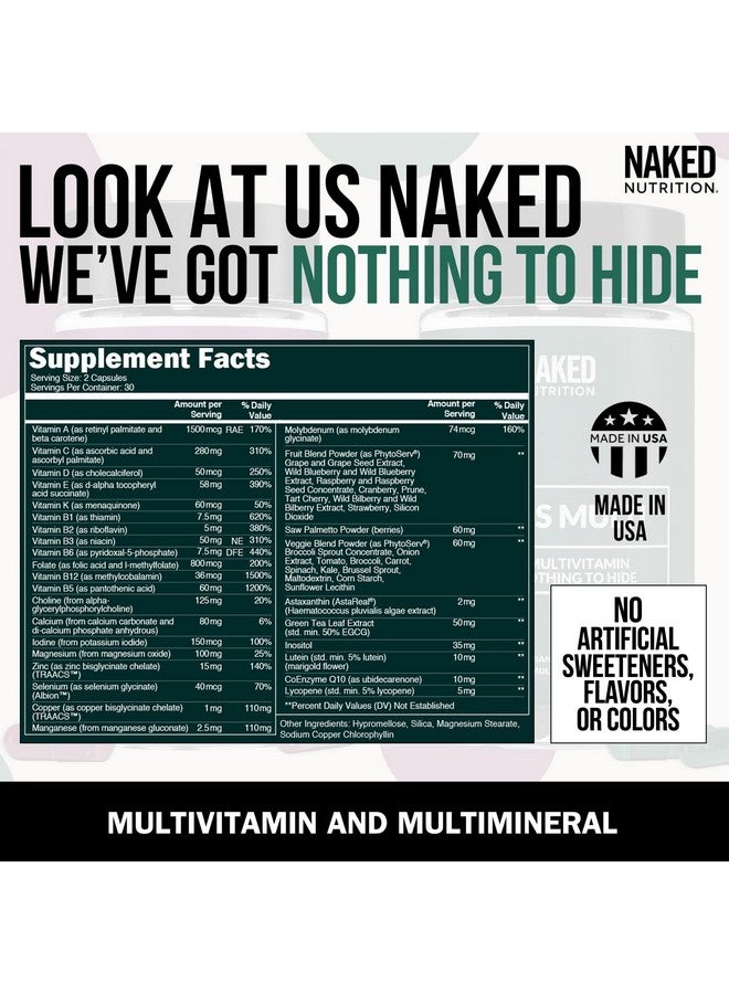 NAKED nutrition Men’s Multi - Daily Multivitamin for Men - A, C, E, Selenium, Zinc, Fruit and Super Green Extracts and More to Boost Immune Support - Gluten-Free and Vegetarian Daily Vitamins - 60 Capsules - Image 3