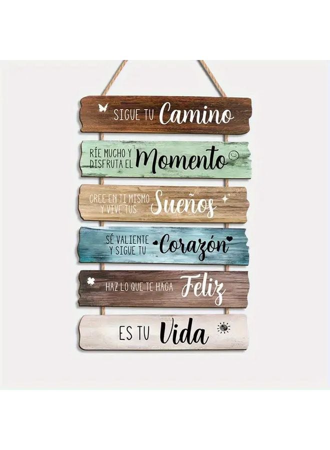 Classic Wooden Wall Art Plaque With Inspirational Quotes In Spanish Recycled Wood - Image 1