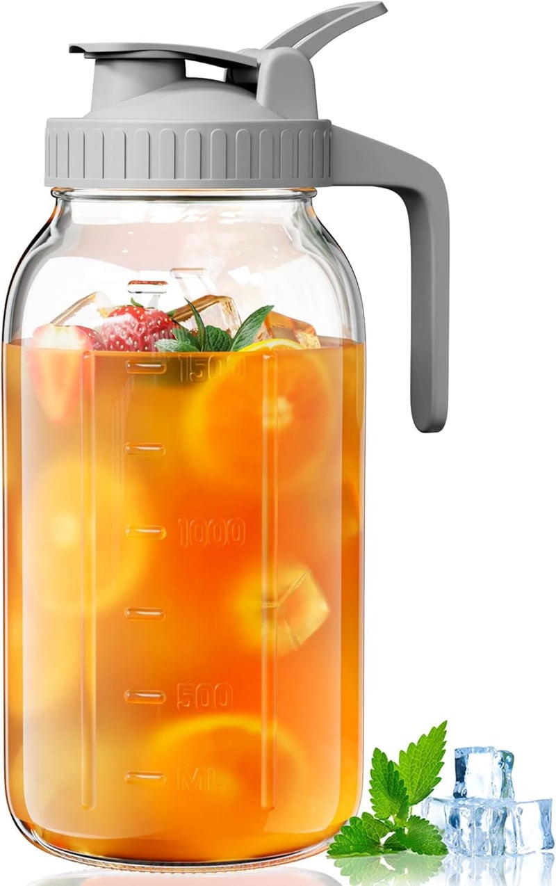 OneDream Glass Pitcher with Lid, 64 oz Large Mason Jar Wide Mouth, Sun Tea Glass Jar for Outside, Iced Tea Pitcher for Cold Beverages, Breast Milk, and Home Entertaining - Image 1