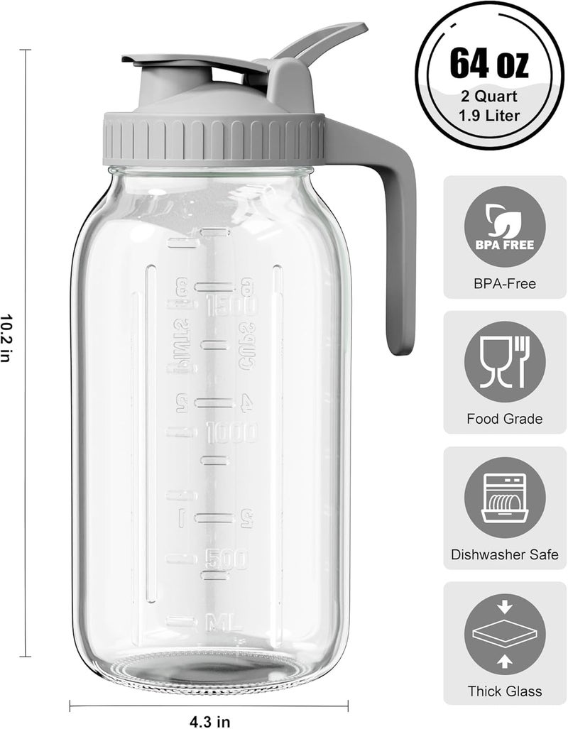 OneDream Glass Pitcher with Lid, 64 oz Large Mason Jar Wide Mouth, Sun Tea Glass Jar for Outside, Iced Tea Pitcher for Cold Beverages, Breast Milk, and Home Entertaining - Image 2