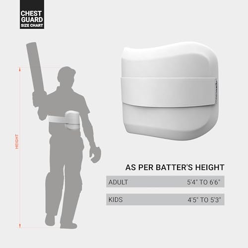 moonwalkr Chest Guard Cricket for Batter’s Height (5’4”- 6’6”) Protective Gear Chest Protector Cricket Accessories with Ballistic-Proof Composite Shell & 3-inch Adjustable Strap for Adult Size White - Image 3