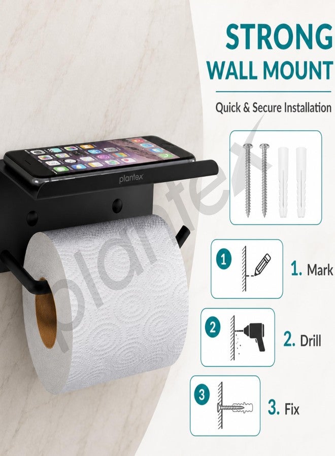 Plantex Stainless Steel Toilet Paper Holder/Toilet Paper Roll Holder for Bathroom/Tissue Roll Holder with Mobile Stand/Bathroom Accessories - (Black) - Image 1