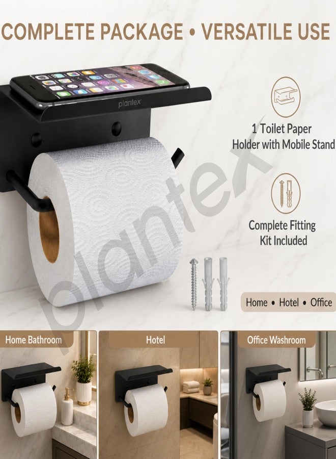 Plantex Stainless Steel Toilet Paper Holder/Toilet Paper Roll Holder for Bathroom/Tissue Roll Holder with Mobile Stand/Bathroom Accessories - (Black) - Image 3