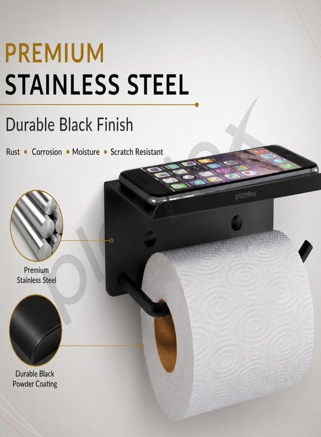 Plantex Stainless Steel Toilet Paper Holder/Toilet Paper Roll Holder for Bathroom/Tissue Roll Holder with Mobile Stand/Bathroom Accessories - (Black) - Image 4