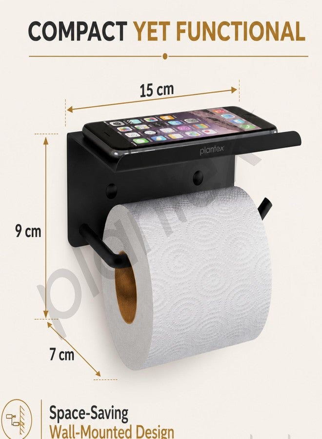 Plantex Stainless Steel Toilet Paper Holder/Toilet Paper Roll Holder for Bathroom/Tissue Roll Holder with Mobile Stand/Bathroom Accessories - (Black) - Image 2