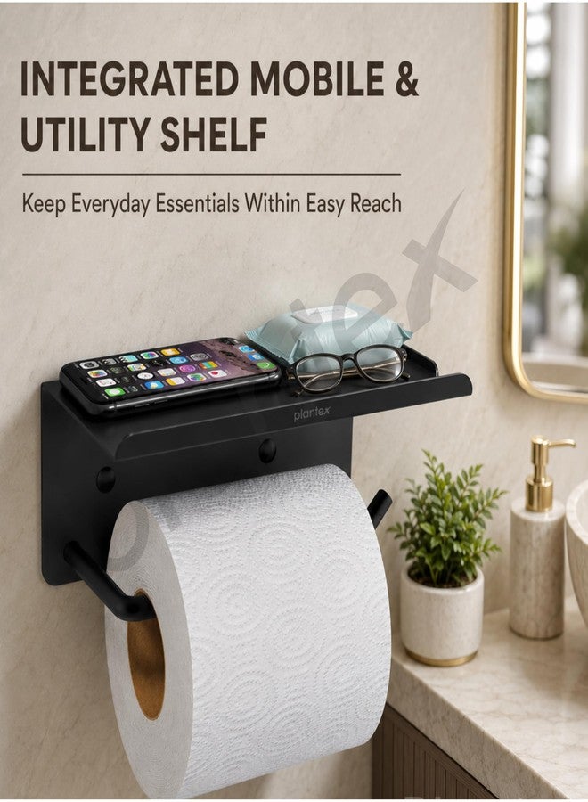 Plantex Stainless Steel Toilet Paper Holder/Toilet Paper Roll Holder for Bathroom/Tissue Roll Holder with Mobile Stand/Bathroom Accessories - (Black) - Image 5