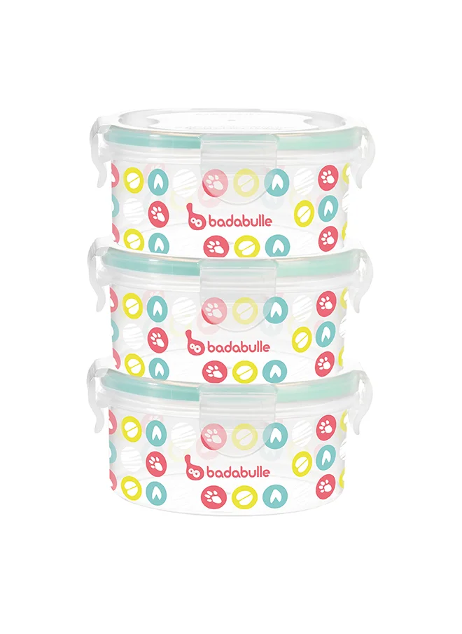 Badabulle Pack Of 3 Container Set, Ultra - Hermetic Lid, Preserve Meals, Microwave And Freezer Safe, Airtight Seal - Multicolor, 900 Ml