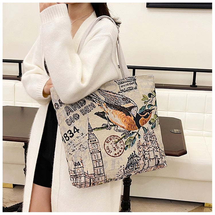 Canvas Bag New Tourist Attractions Embroidered Storage Bag Large Capacity Painting Bag Tote Bag Tote Bag - Image 1