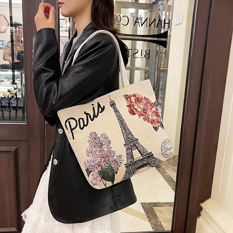 Canvas Bag New Tourist Attractions Embroidered Storage Bag Large Capacity Painting Bag Tote Bag Tote Bag - Image 3