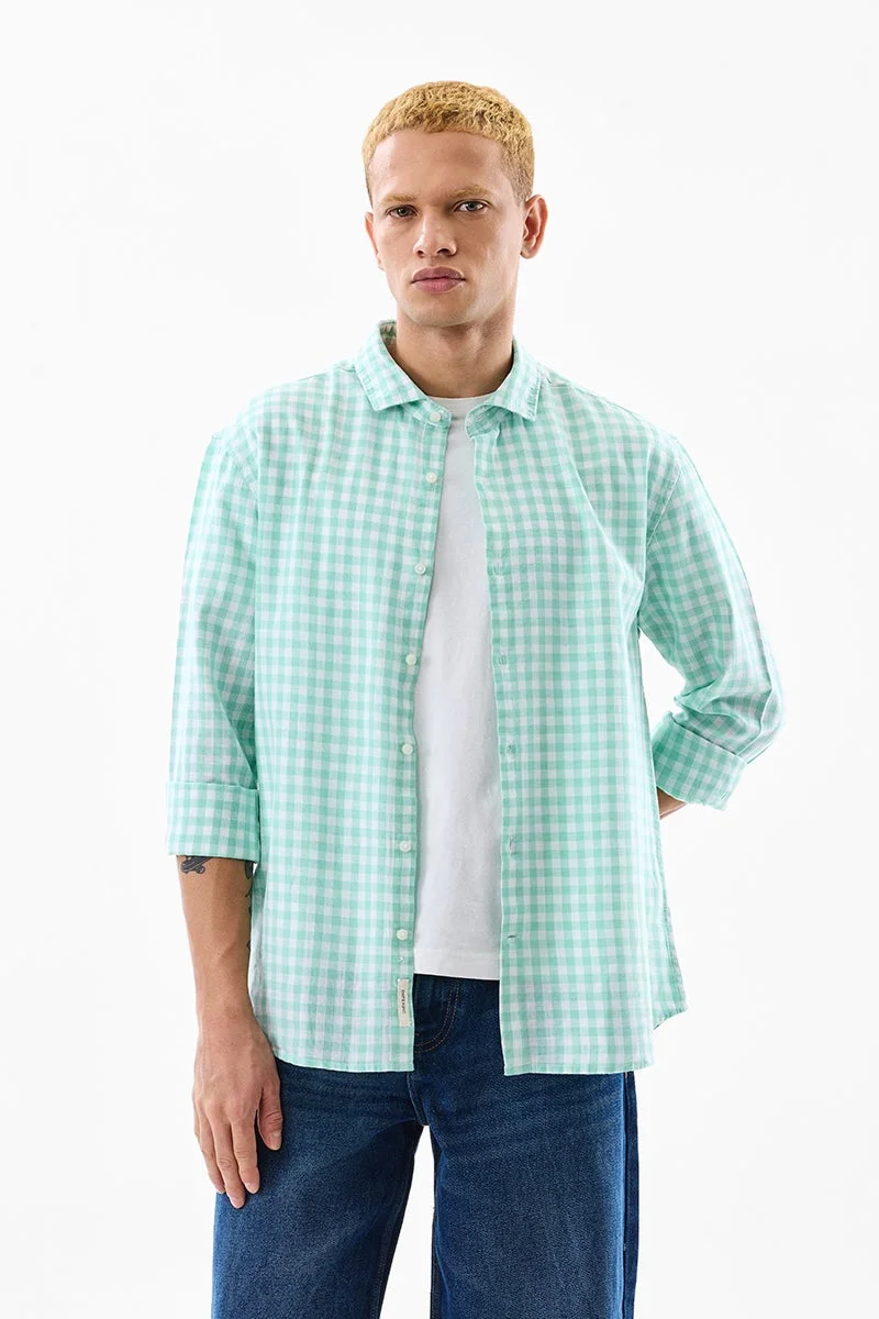 SNITCH Linen Blend Gingham Regular Fit Shirt