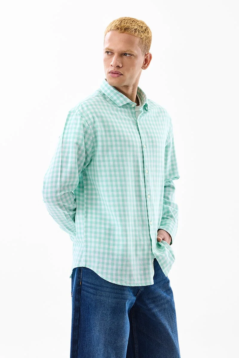 SNITCH Linen Blend Gingham Regular Fit Shirt