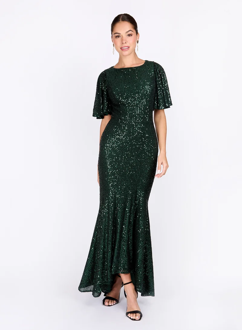 Little Mistress Sequin Flutter Sleeve Dress