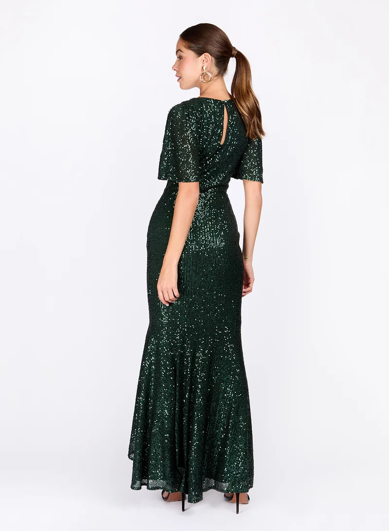 Little Mistress Sequin Flutter Sleeve Dress