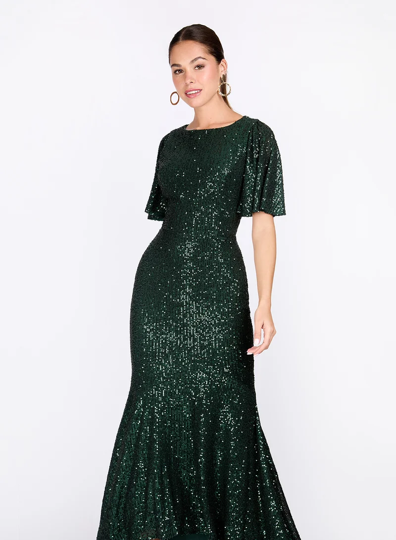 Little Mistress Sequin Flutter Sleeve Dress