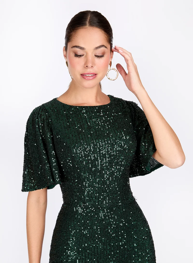 Little Mistress Sequin Flutter Sleeve Dress