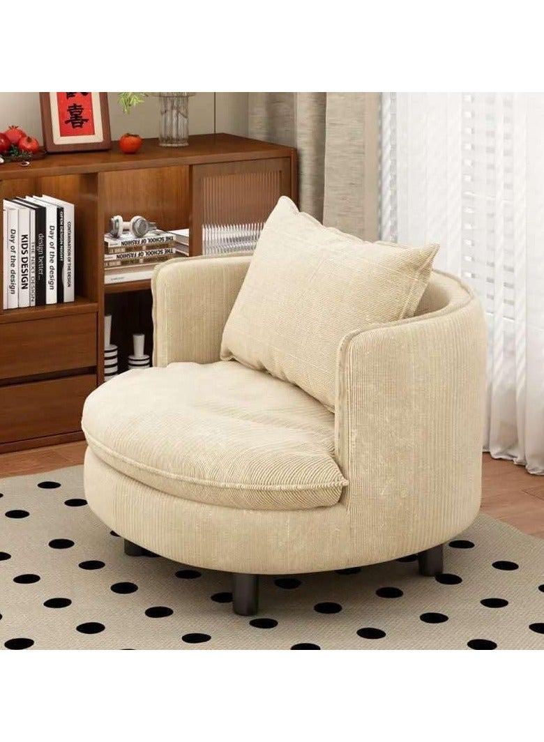 LEDIN 360 Degree Swivel Sofa Chair, Modern Comfy Corduroy Round Barrel Chair, Plush Foam Cushions, Metal Swivel Base for Living Room/Bedroom/Office, Beige  - Image 4