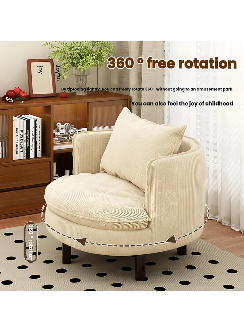 LEDIN 360 Degree Swivel Sofa Chair, Modern Comfy Corduroy Round Barrel Chair, Plush Foam Cushions, Metal Swivel Base for Living Room/Bedroom/Office, Beige  - Image 2