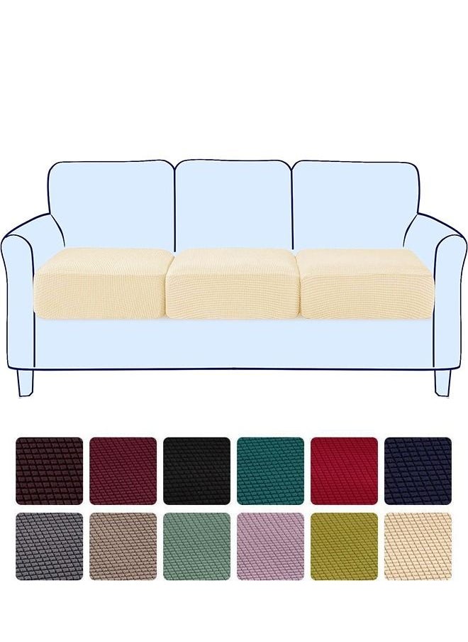 Arabest - 3-Piece Three Seater Elastic Stretch Seat Cover Split Sofa Cover Furniture Protector Slipcover Beige 153-210cm - Image 1