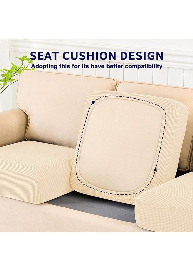 Arabest - 3-Piece Three Seater Elastic Stretch Seat Cover Split Sofa Cover Furniture Protector Slipcover Beige 153-210cm - Image 1