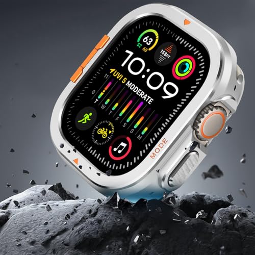 Suphart 2 in-1 Metal Cover Compatible with Apple Watch Ultra 3/2/1 Case 49mm, Rugged Bumper with Back Protector for iWatch Ultra 49mm, Silver - Image 5