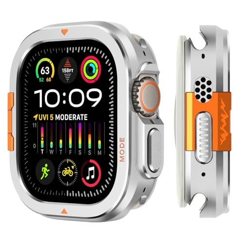 Suphart 2 in-1 Metal Cover Compatible with Apple Watch Ultra 3/2/1 Case 49mm, Rugged Bumper with Back Protector for iWatch Ultra 49mm, Silver - Image 1