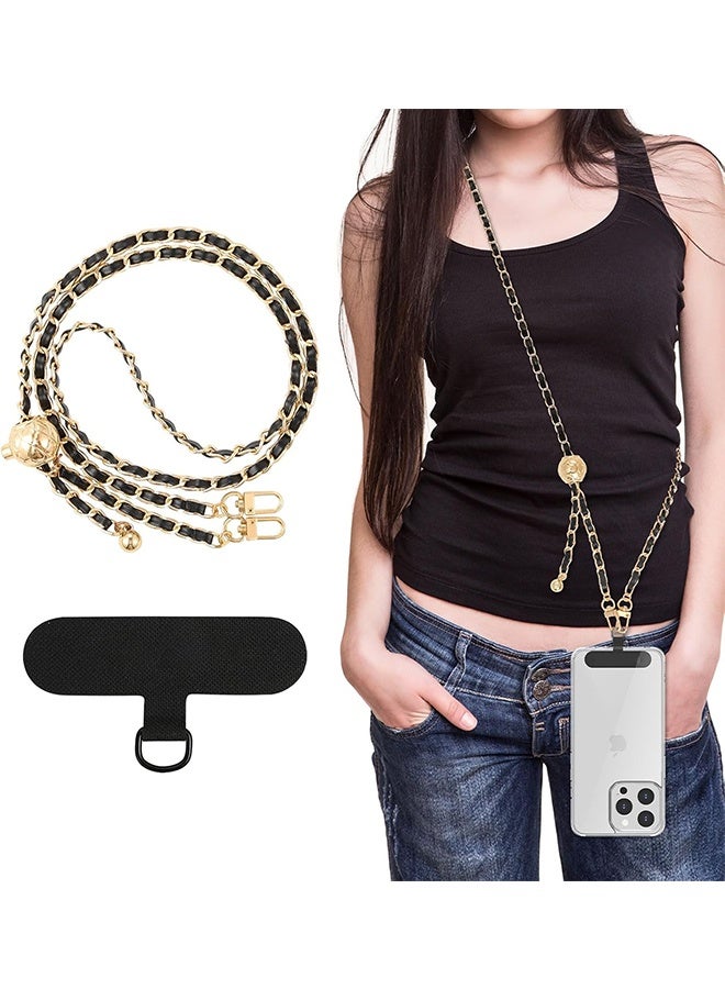HY Universal Phone Lanyard, Adjustable Metal Cell Phone Chain Crossbody Strap Anti-Theft Detachable Women Cellphone Lanyards Around the Neck with Patches for iPhone, Most Smartphones (Black) - Image 1
