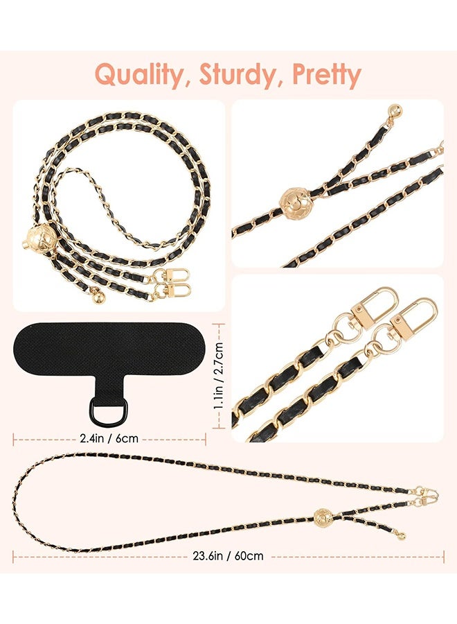 HY Universal Phone Lanyard, Adjustable Metal Cell Phone Chain Crossbody Strap Anti-Theft Detachable Women Cellphone Lanyards Around the Neck with Patches for iPhone, Most Smartphones (Black) - Image 4