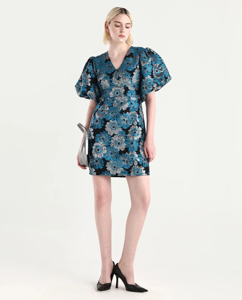 Rareism Women's Shimmer Jacquard Party Dress