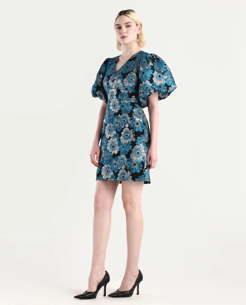 Rareism Women's Shimmer Jacquard Party Dress