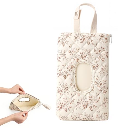 Nmoiat Wipe Holder Floral Diaper and Wipes Pouch Portable Hanging Wipes Bag for Car, Resuable Wet Wipe Pouch for Travel & Outdoor, Beige - Image 1