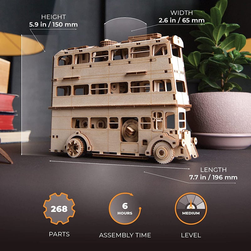 UGEARS Wooden 3D Puzzles for Adults - Harry Potter Knight Bus Wooden Model Building Kits with Spring-Powered Motor â€“ Mechanical Harry Potter Puzzle DIY Crafts for Adults 268 Pcs - Image 4