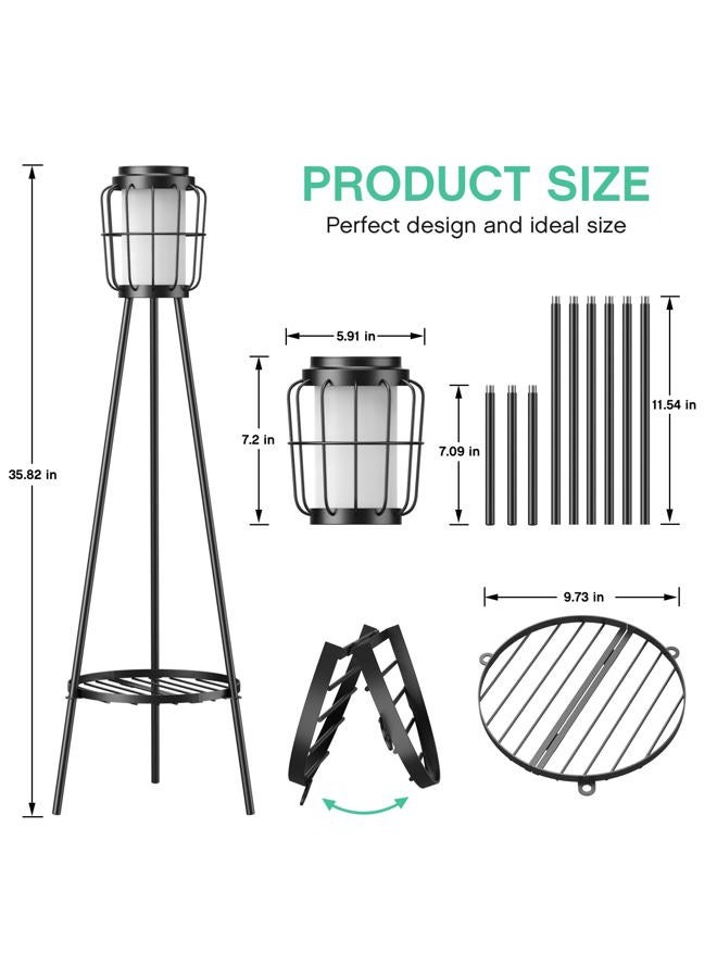 VISFLAIR 2 Pack Solar Lights with Plant Stand, Solar Floor Lamps, Waterproof Solar Powered Outdoor Lights Flower Shelf for Patio Porch Deck Yard Garden Decor - Image 3