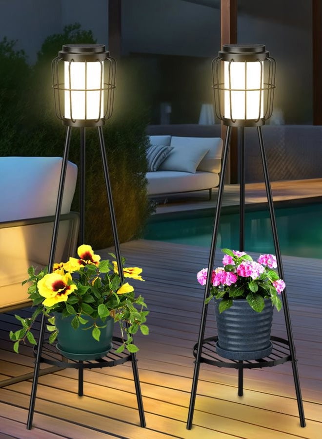VISFLAIR 2 Pack Solar Lights with Plant Stand, Solar Floor Lamps, Waterproof Solar Powered Outdoor Lights Flower Shelf for Patio Porch Deck Yard Garden Decor - Image 1