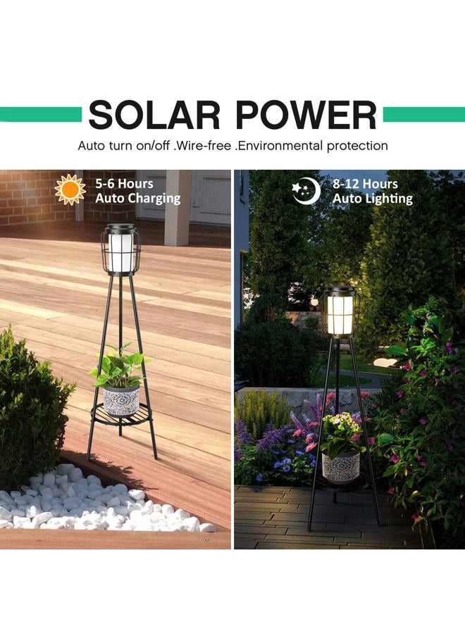 VISFLAIR 2 Pack Solar Lights with Plant Stand, Solar Floor Lamps, Waterproof Solar Powered Outdoor Lights Flower Shelf for Patio Porch Deck Yard Garden Decor - Image 2