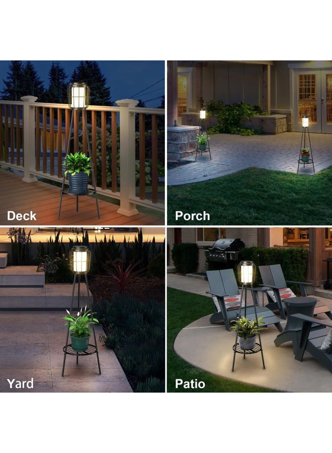 VISFLAIR 2 Pack Solar Lights with Plant Stand, Solar Floor Lamps, Waterproof Solar Powered Outdoor Lights Flower Shelf for Patio Porch Deck Yard Garden Decor - Image 4
