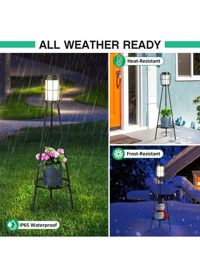 VISFLAIR 2 Pack Solar Lights with Plant Stand, Solar Floor Lamps, Waterproof Solar Powered Outdoor Lights Flower Shelf for Patio Porch Deck Yard Garden Decor - Image 5