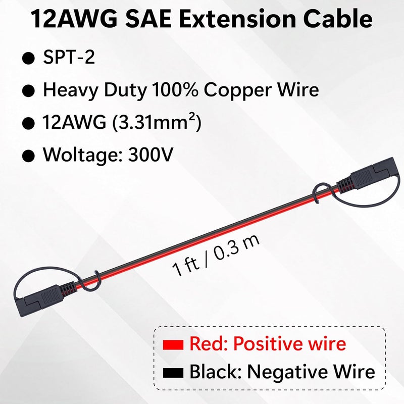 Sixzoo 5 PCS 12" 12 Gauge SAE Connector, 12v Quick Connect Plug, 2 Wire Quick Disconnect Wire Connectors, 2 Pin Quick Disconnect Audiopipe Polarized Wire Harness with Waterproof Caps - Image 2