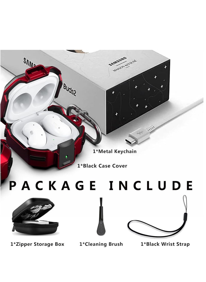 KASTWAVE Armor Case Cover for Samsung Galaxy Buds Pro, Galaxy Buds Live, Galaxy Buds 2 Case Cover with Security Lock, Hard Rugged PC Shockproof Case Cover with Keychain/Straps Red - Image 5