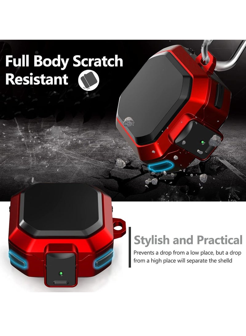 KASTWAVE Armor Case Cover for Samsung Galaxy Buds Pro, Galaxy Buds Live, Galaxy Buds 2 Case Cover with Security Lock, Hard Rugged PC Shockproof Case Cover with Keychain/Straps Red - Image 4