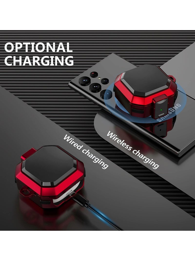 KASTWAVE Armor Case Cover for Samsung Galaxy Buds Pro, Galaxy Buds Live, Galaxy Buds 2 Case Cover with Security Lock, Hard Rugged PC Shockproof Case Cover with Keychain/Straps Red - Image 3