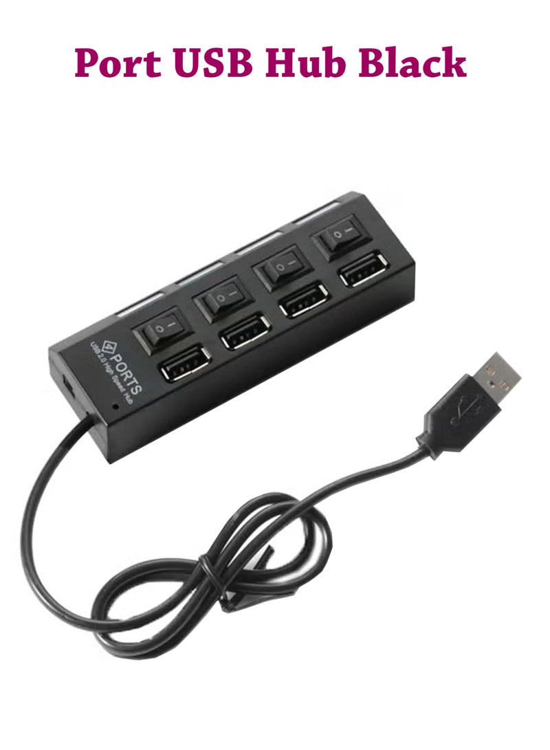 Universal 4 Port USB Hub - Black 
