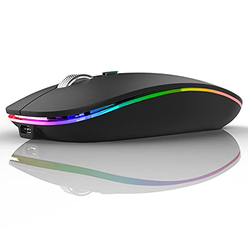 Uiosmuph LED Wireless Mouse, G12 Slim Rechargeable Silent Mouse, 2.4G Portable USB Optical Computer Mice with USB Receiver and Type C Adapter (Matte Black) - Image 1