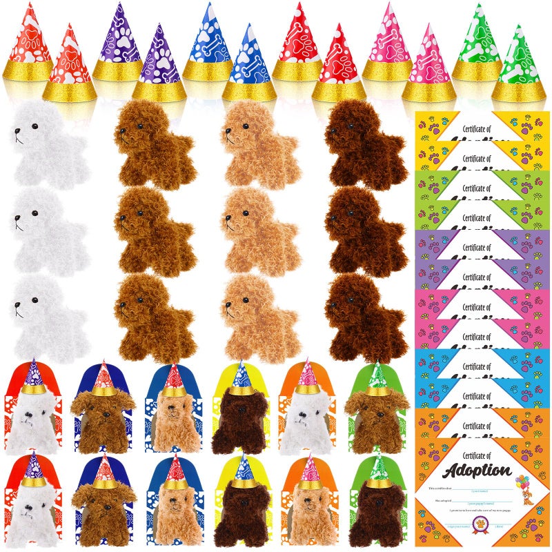 Gejoy 48 Pcs Adopt a Puppy Party Favors for Kids Puppy Themed Birthday Party Supplies Plush Dogs with Hats Adoption Certificates Boxes for Adopt a Pet Theme Boys Girls Birthday PartiesCurly - Image 3