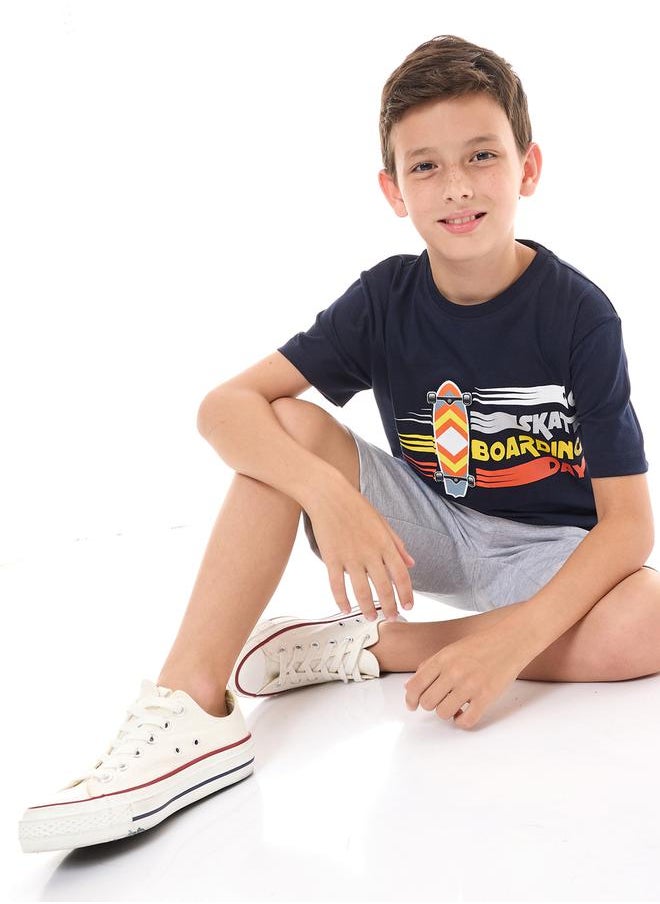victor and jane - Skate Board Graphic Print T-Shirt and Shorts Set by Styli - Image 1