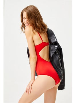 COTTONHILL Red Lace Detailed Transparent Backless Underwire Bodysuit  - Image 2
